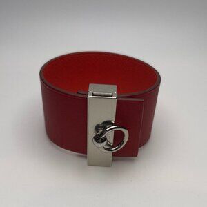 Hermès Authentic Illusion Red Leather Bracelet w/ Palladium Plating - Preowned